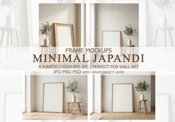 Download 4 Japandi A2 Frame Mockups PSD JPG PNG - Premium Bundle