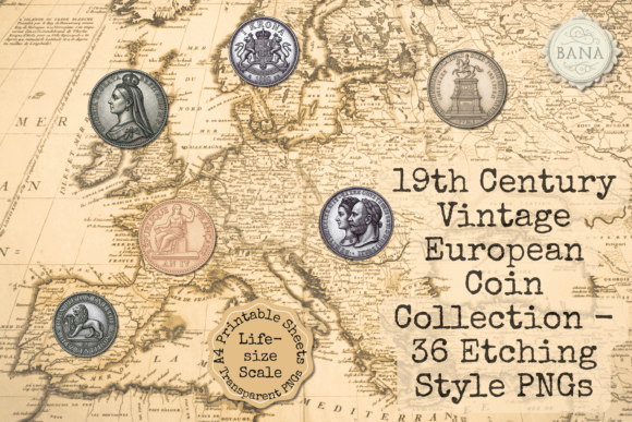 Download 36 Vintage European Coins - Etching PNG - Premium Bundle